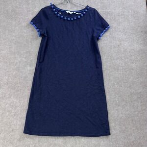 Boden Navy Blue Pom Pom Trim Short‎ Sleeve Casual Dress UK 12 US 8 Cotton
